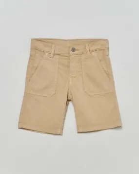 Bermuda beige in cotone e modal stretch con maxi tasche 3-7 anni