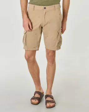 Bermuda cargo sabbia in cotone stretch con ricami palmette jacquard