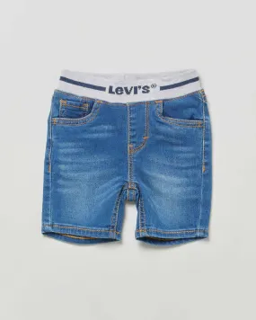 Bermuda in denim di cotone stretch a lavaggio medio con fascia elastica grigia logata 6-36 mesi