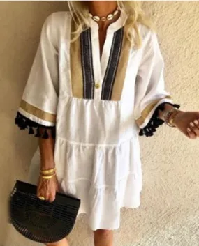 Casual Women Dresses 2022 New Fashion Boho Sundress Flare Sleeve Loose Mini Dress Ladies Beach Sundress Cover Ups Vestid