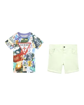 Completo in cotone composto da t-shirt a maniche corte e bermuda a fantasia 'Los Angeles' 3-7 anni