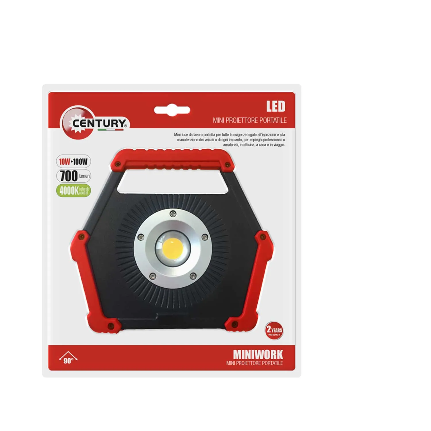 Faretto Century Mini Work 10 Watt a batteria in ABS colore 4000 K